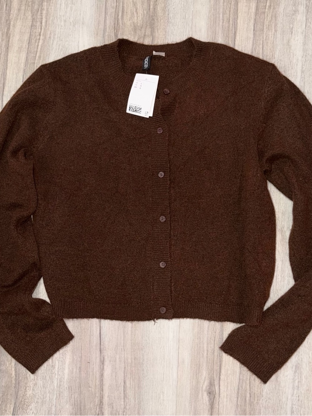 H&M Dark Brown Fine Knit Button Front Cardigan Size L NWT